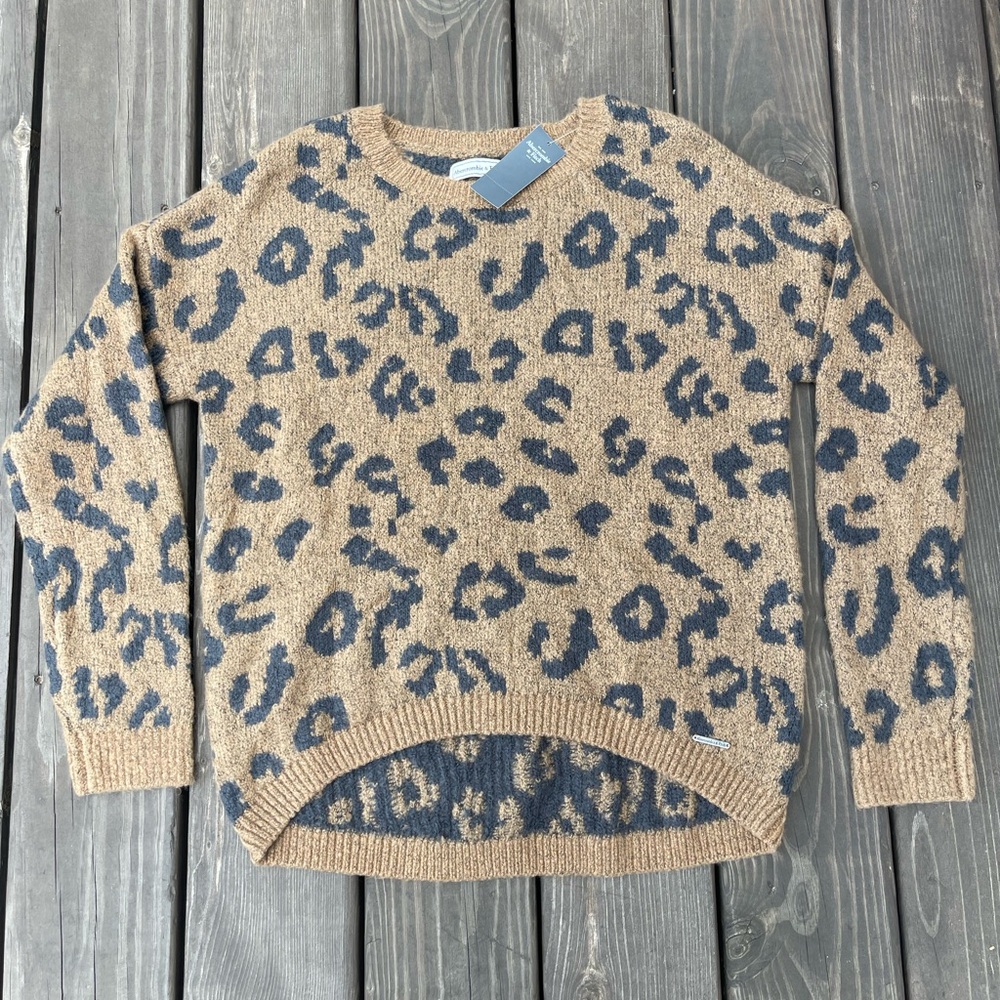 Abercrombie & Fitch Leopard Print Sweater - Tan and Blue